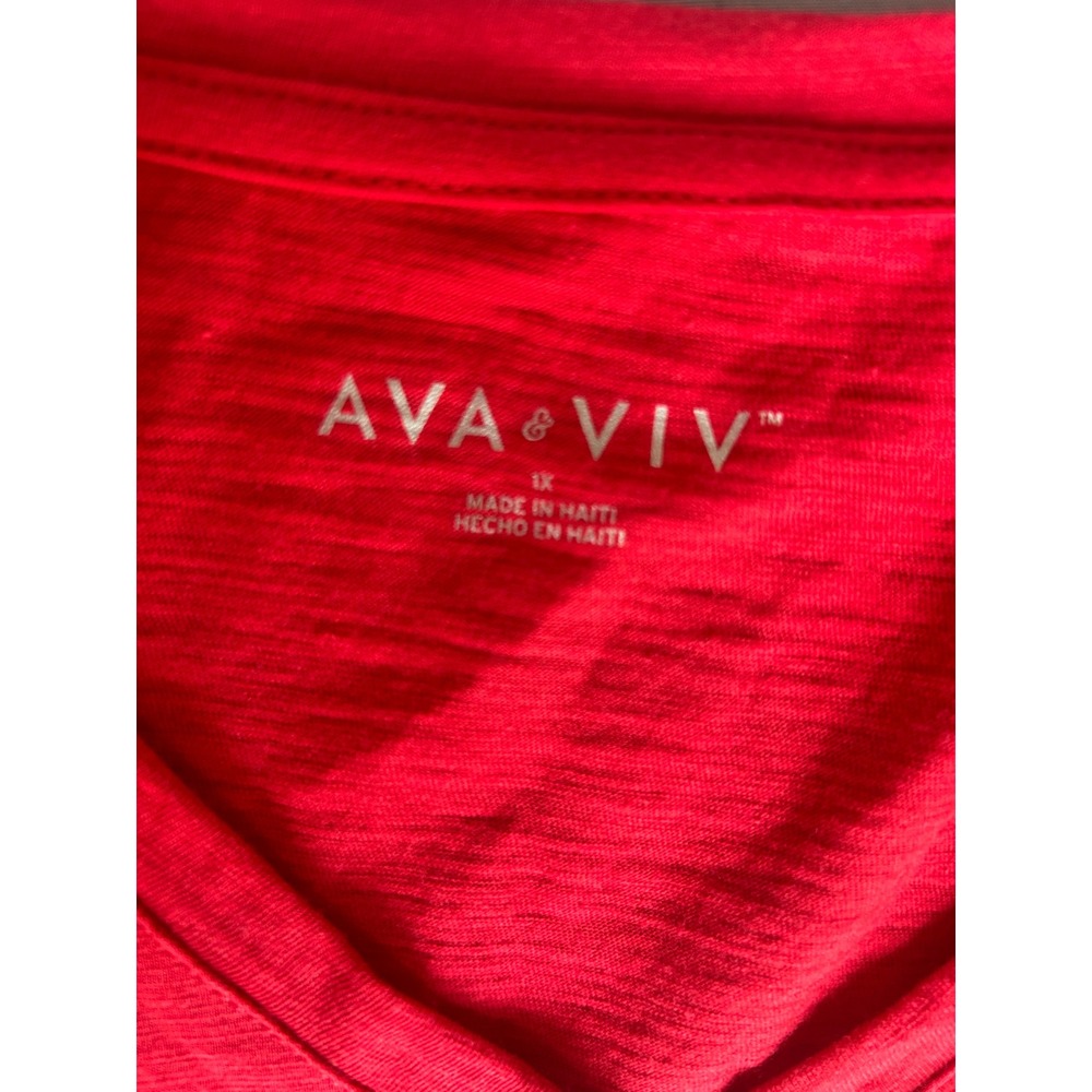 Ava & Viv V-Neck Short Sleeve Tee Women 1X Red Slub Knit Cotton T-Shirt - Picture 5 of 5